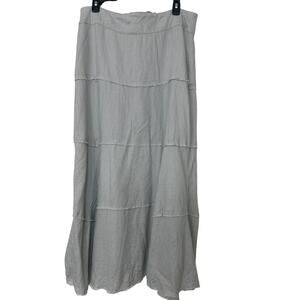 CAbi Gray Linen Tiered Maxi Skirt Lace-Up Waist Boho Coastal Cottagecore Size M